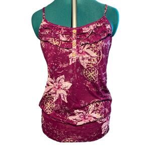 Sugar Tart Women’s Spaghetti Strap Top Ruffle Chest Fitted Bottom Large Purple